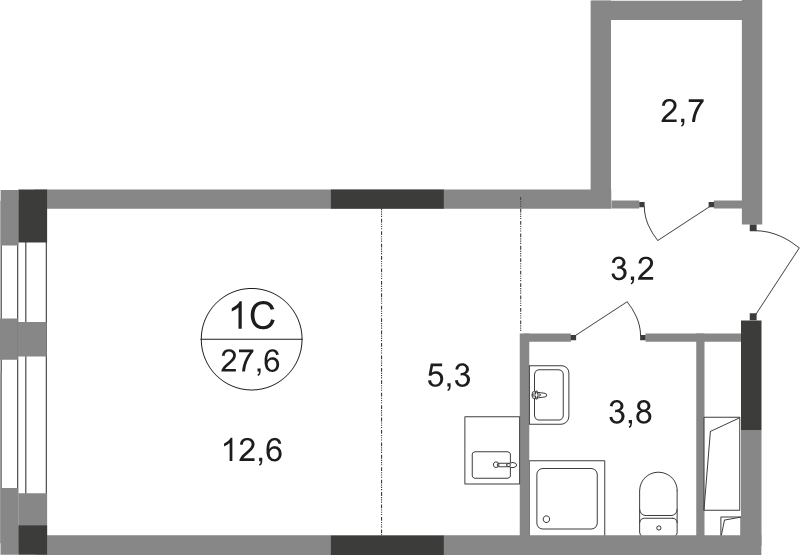 Студия 27,6 м²
