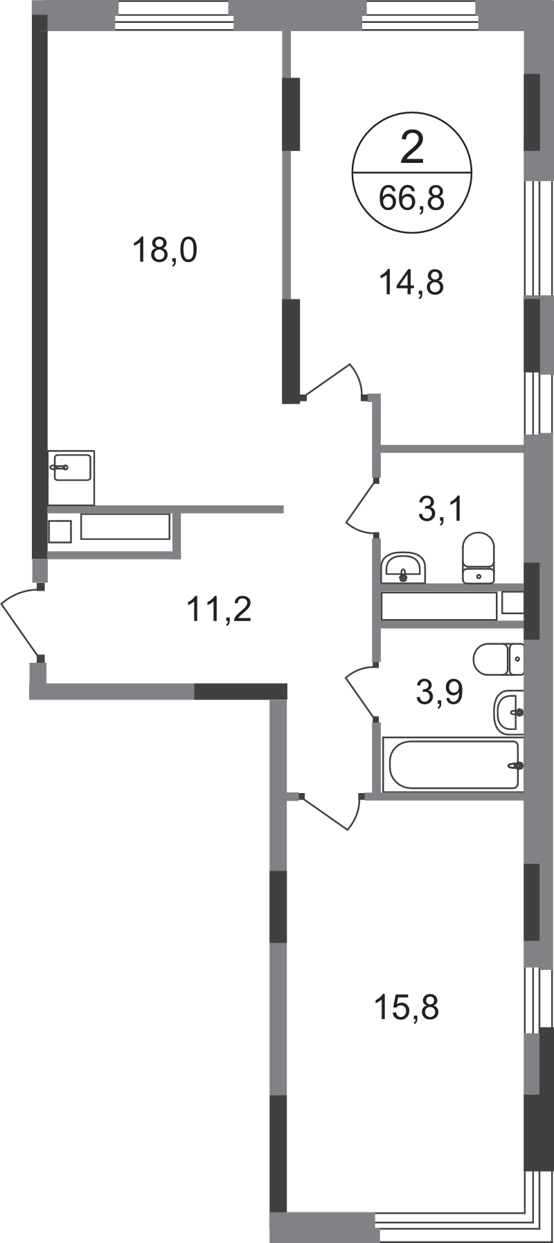 3 ккв (Евро) 66,8 м²