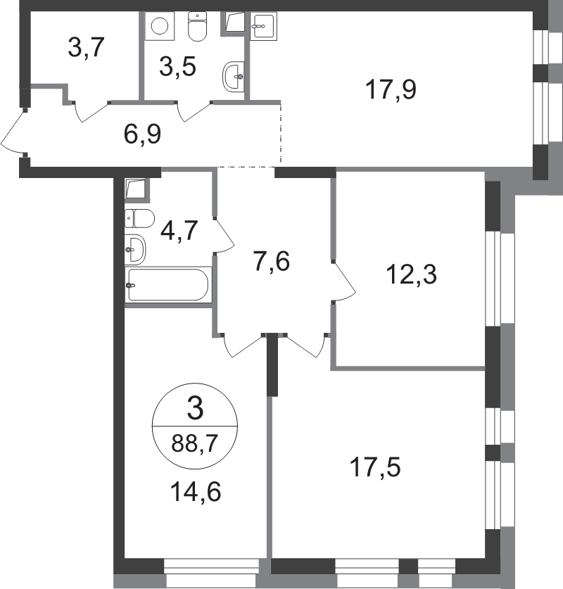 4 ккв (Евро) 88,7 м²