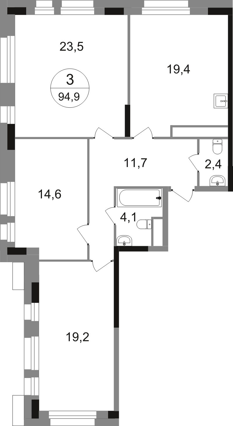 4 ккв (Евро) 94,9 м²