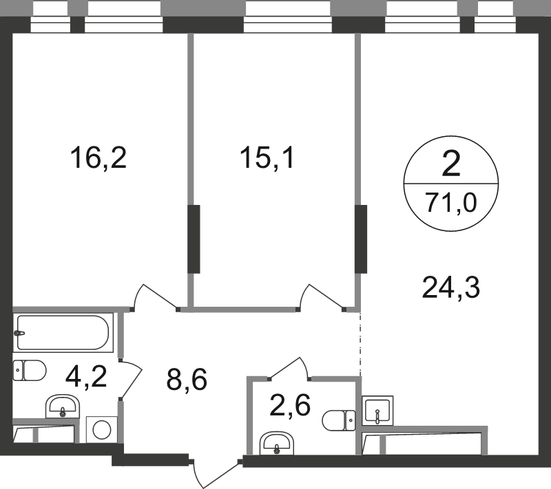 3 ккв (Евро) 71 м²