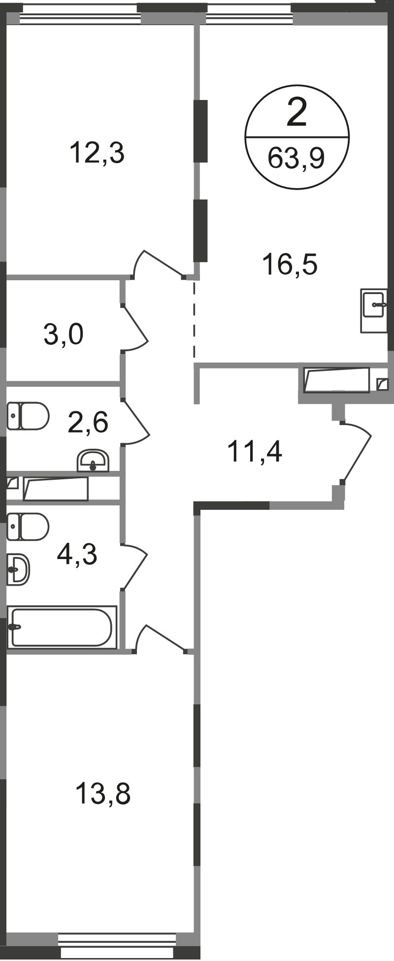 3 ккв (Евро) 63,9 м²