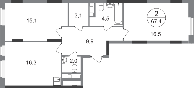 3 ккв (Евро) 67,4 м²