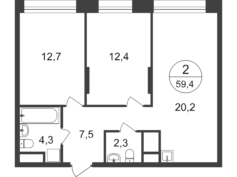 3 ккв (Евро) 57,6 м²