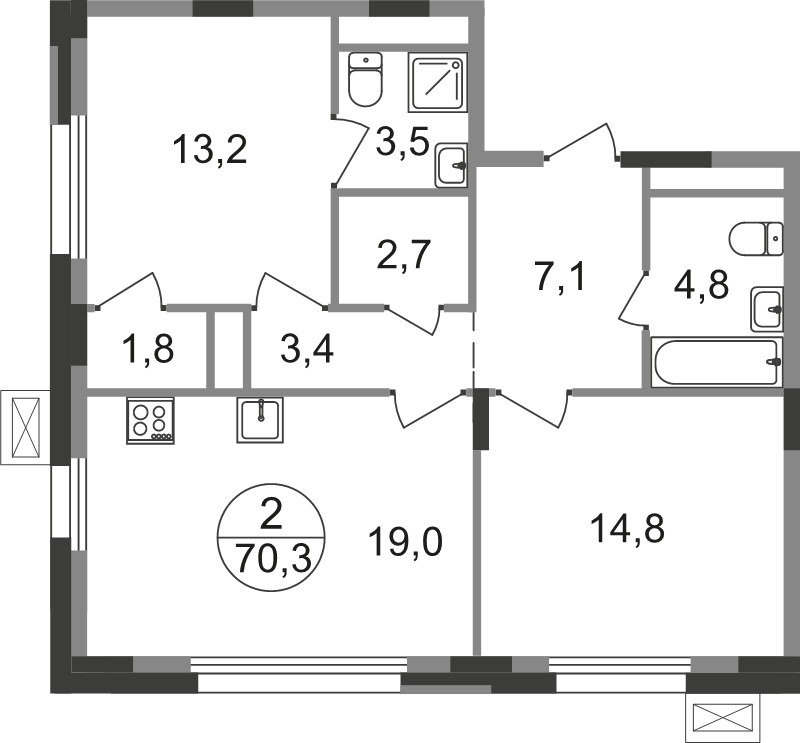 3 ккв (Евро) 70,3 м²