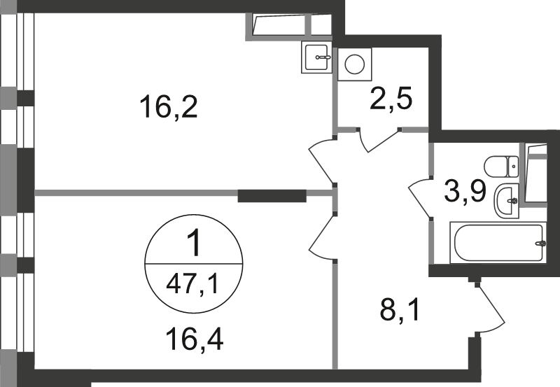 2 ккв (Евро) 47,1 м²
