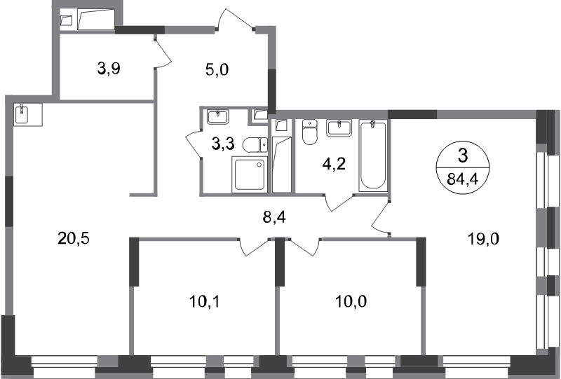 4 ккв (Евро) 84,4 м²