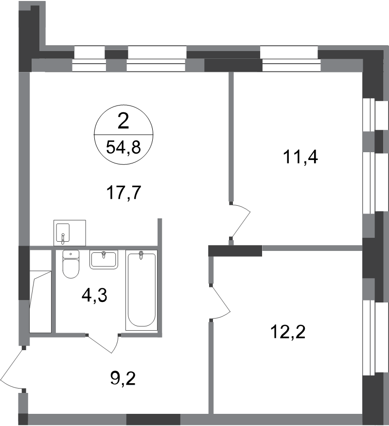 3 ккв (Евро) 54,8 м²
