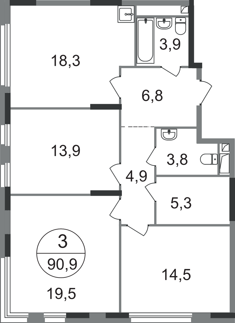 4 ккв (Евро) 90,9 м²