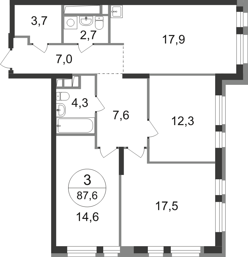 4 ккв (Евро) 87,6 м²