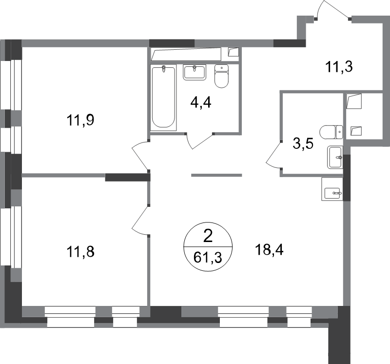 3 ккв (Евро) 61,3 м²