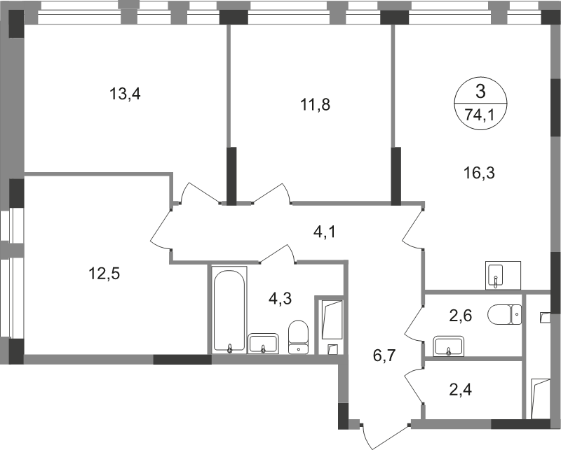 4 ккв (Евро) 74,1 м²