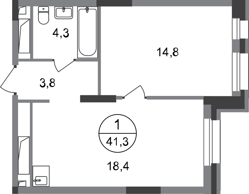 2 ккв (Евро) 41,3 м²