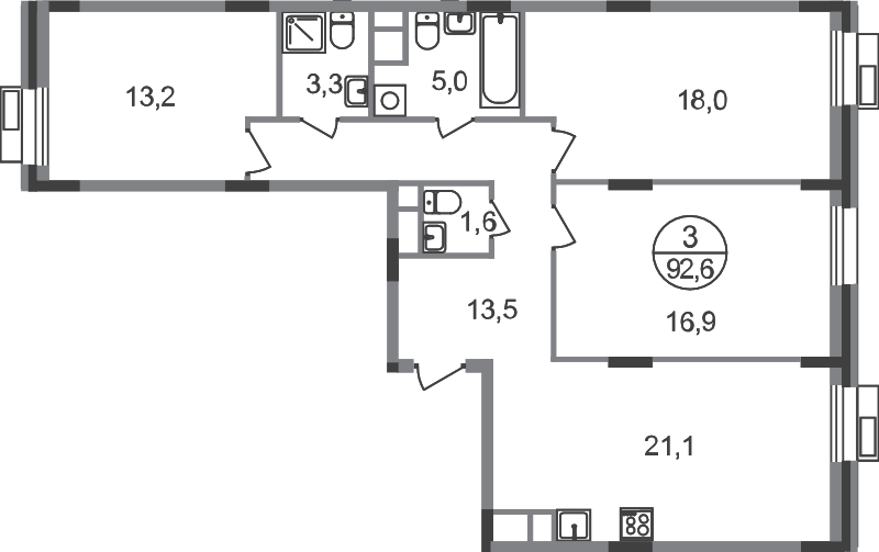 4 ккв (Евро) 92,6 м²