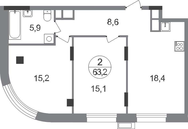 3 ккв (Евро) 63,2 м²