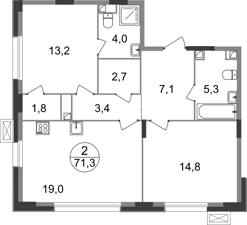 3 ккв (Евро) 71,3 м²