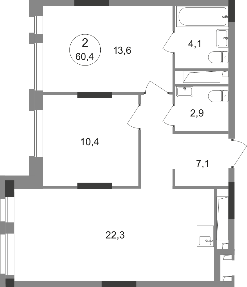 3 ккв (Евро) 60,4 м²