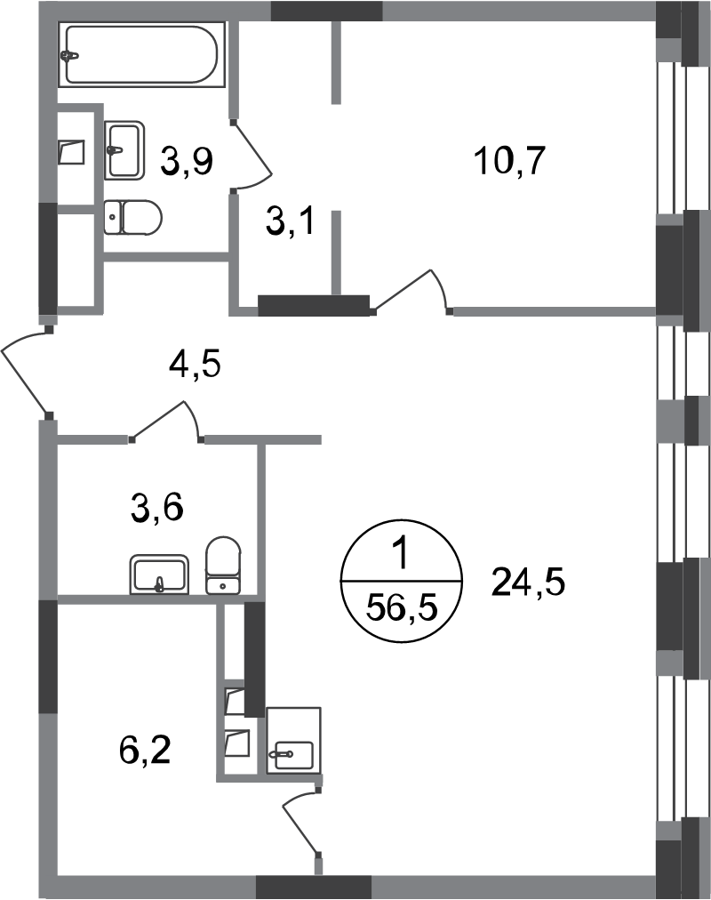 2 ккв (Евро) 56,5 м²