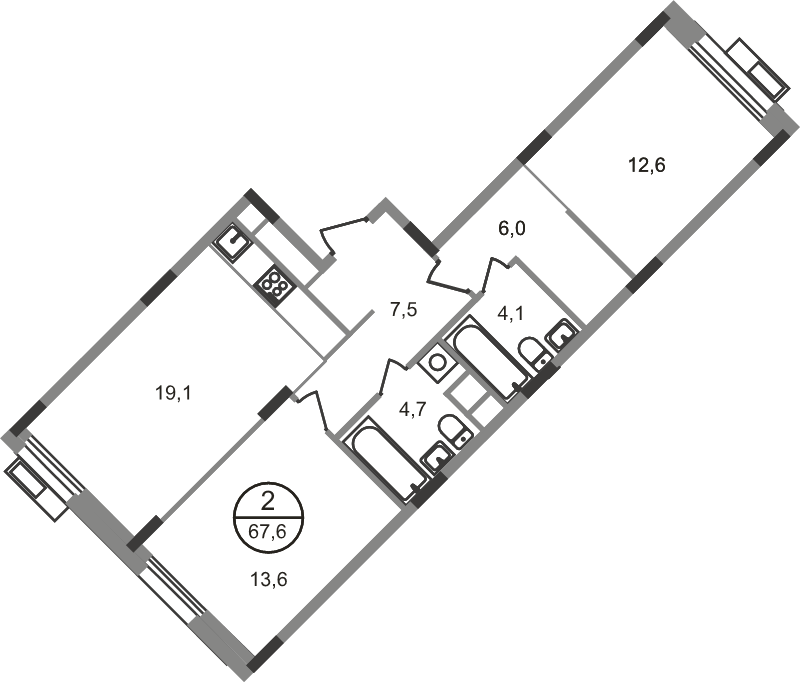 3 ккв (Евро) 67,6 м²