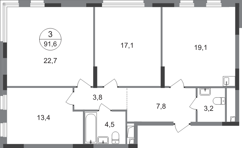 4 ккв (Евро) 91,6 м²
