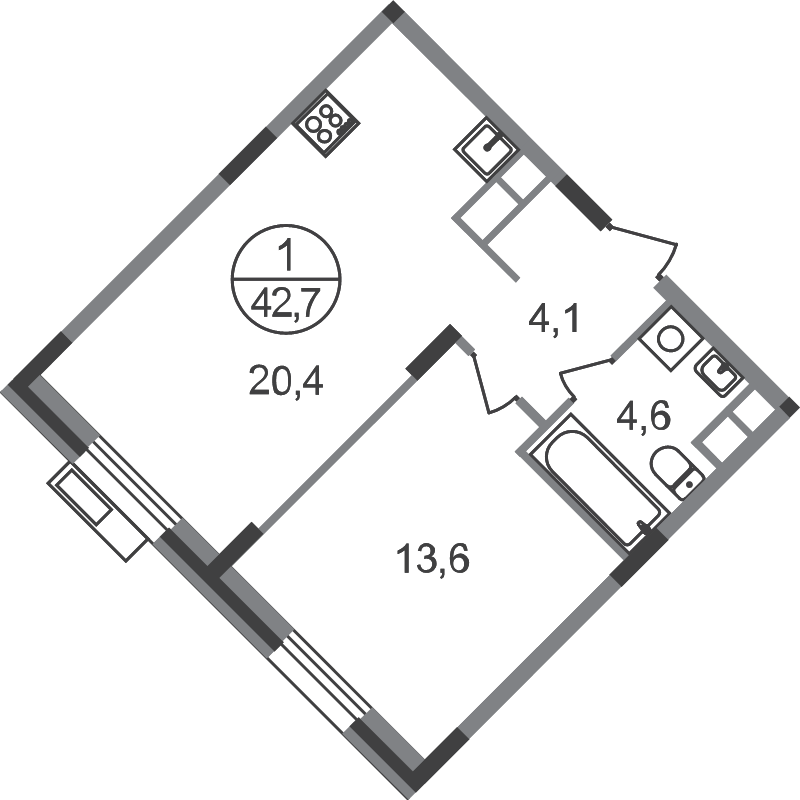 2 ккв (Евро) 42,7 м²