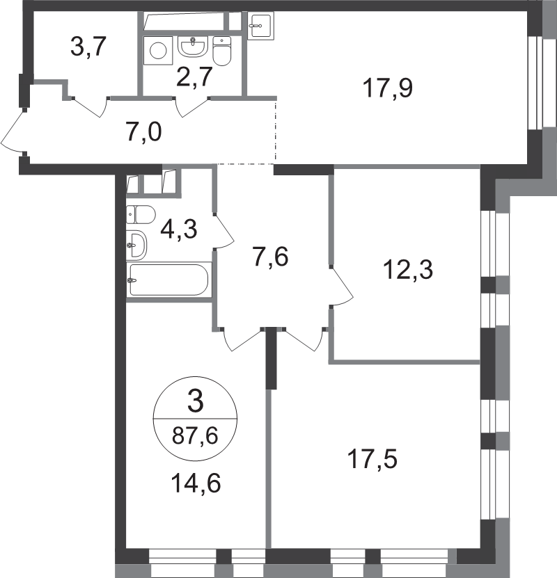 4 ккв (Евро) 87,6 м²