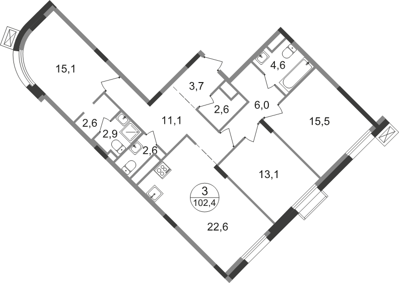 4 ккв (Евро) 102,4 м²
