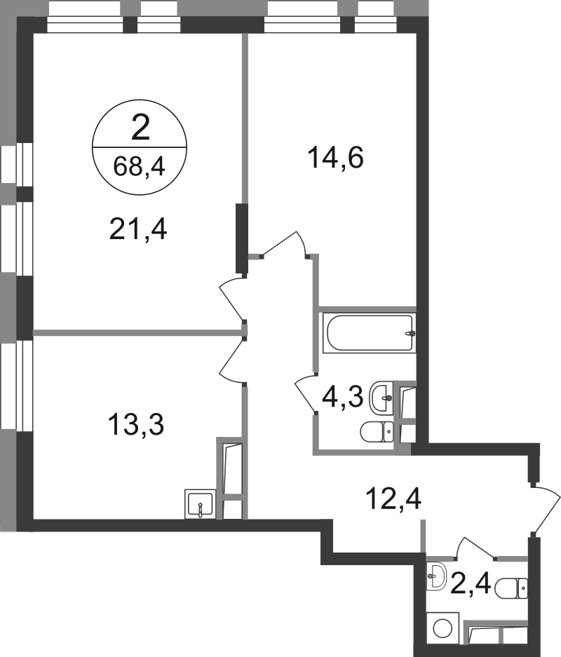 2 ккв 68,4 м²