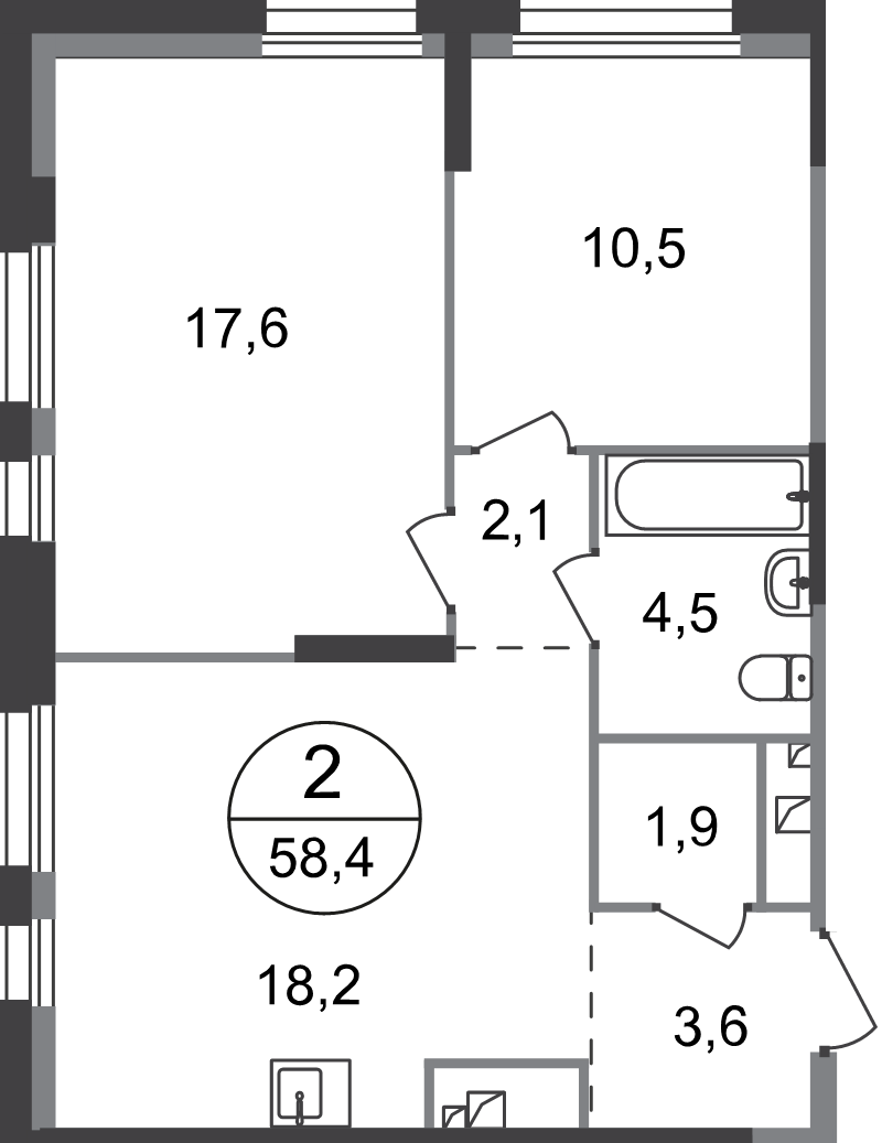 3 ккв (Евро) 58,4 м²