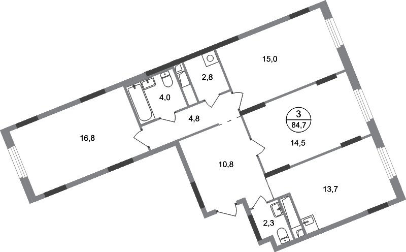 3 ккв 84,7 м²