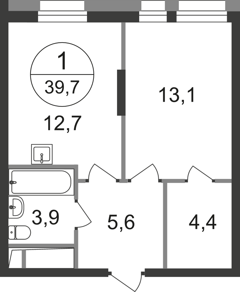 1 ккв 39,7 м²