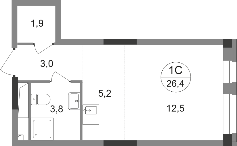 Студия 26,4 м²