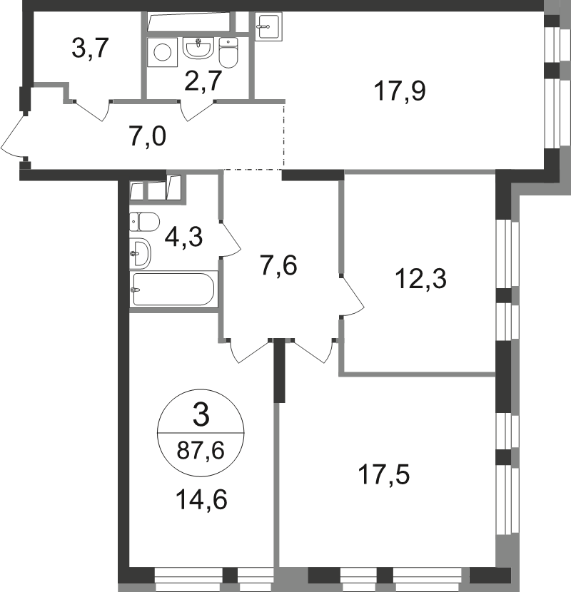 4 ккв (Евро) 87,6 м²