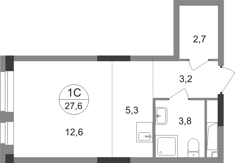 Студия 27,6 м²