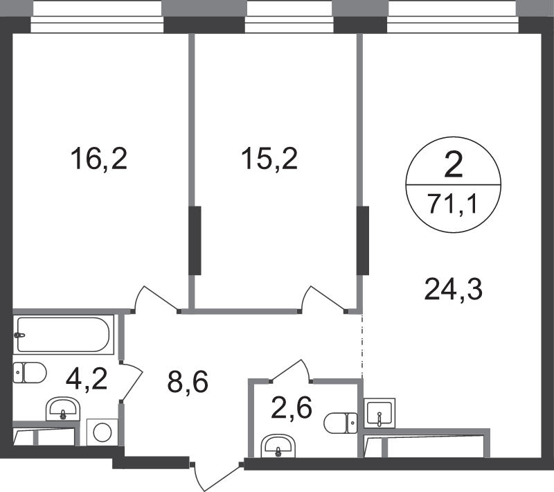 3 ккв (Евро) 71,1 м²