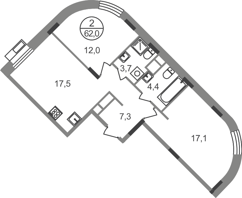 3 ккв (Евро) 62 м²