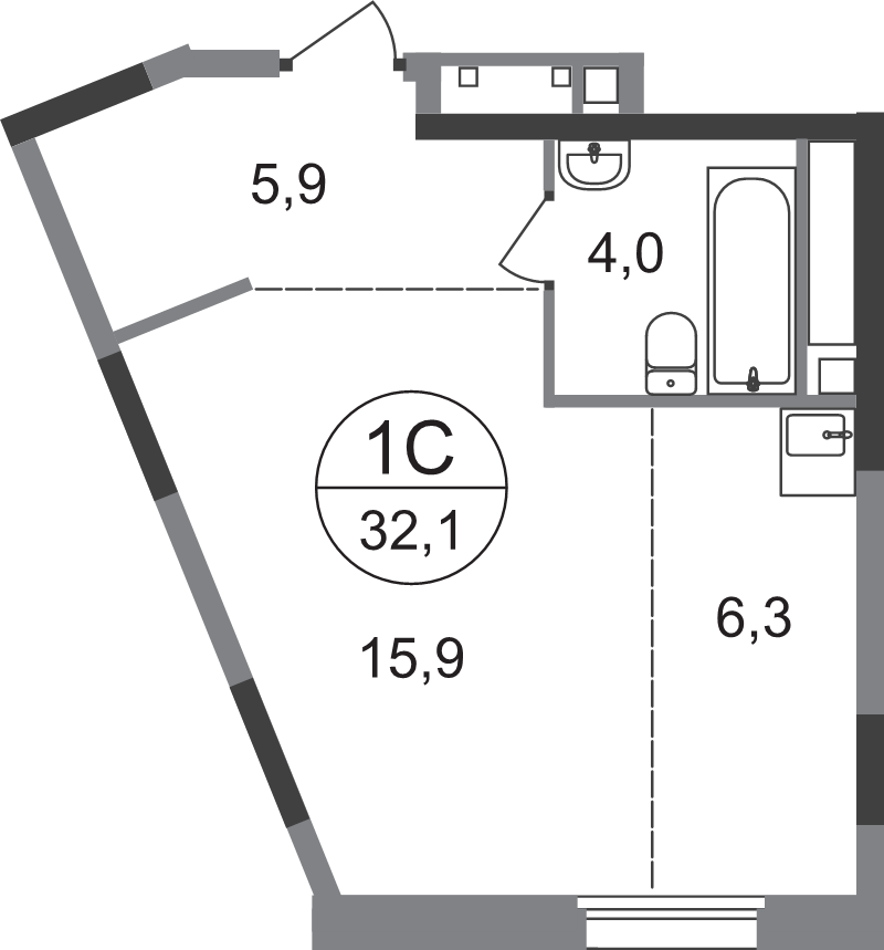 Студия 32,1 м²