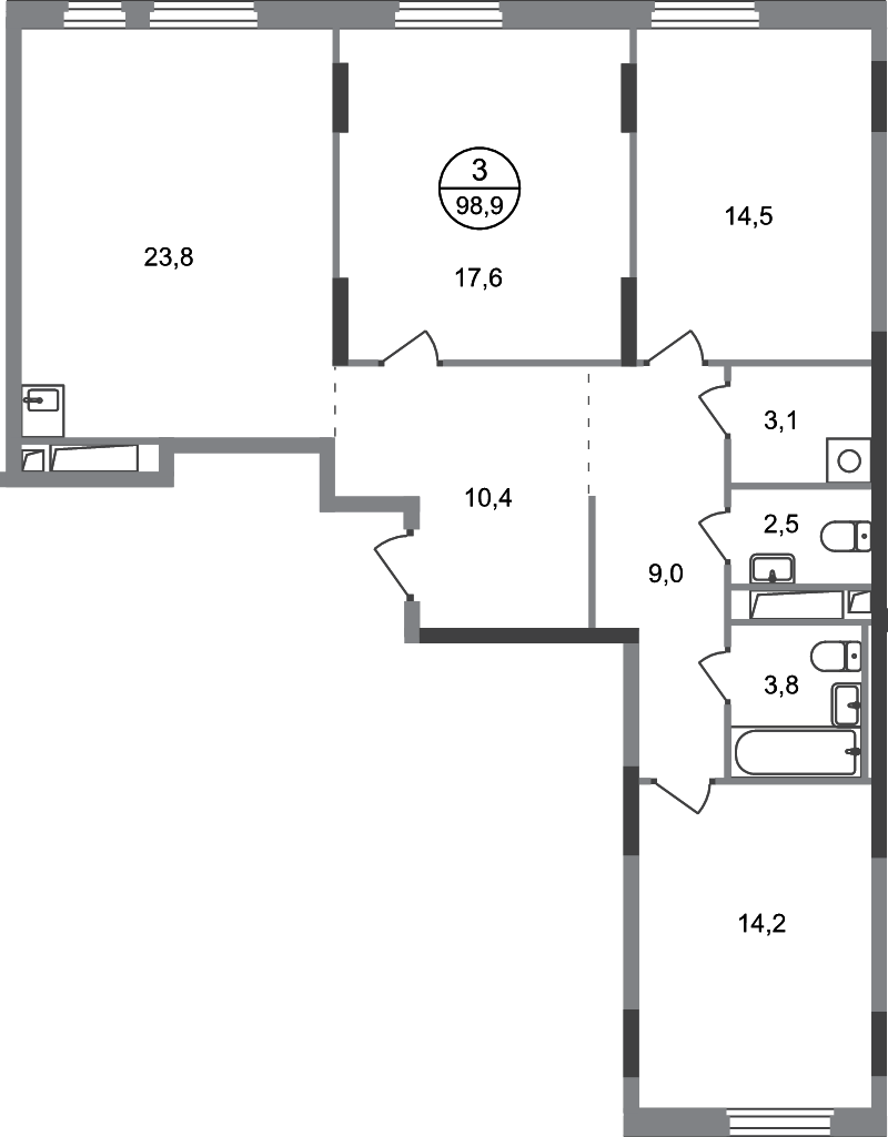 4 ккв (Евро) 98,9 м²