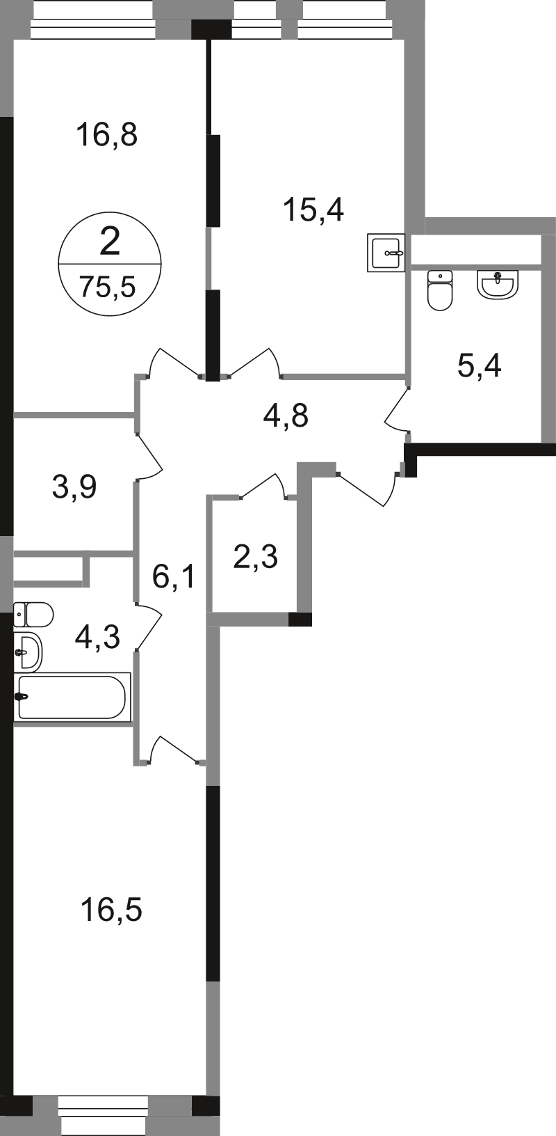 3 ккв (Евро) 76,5 м²