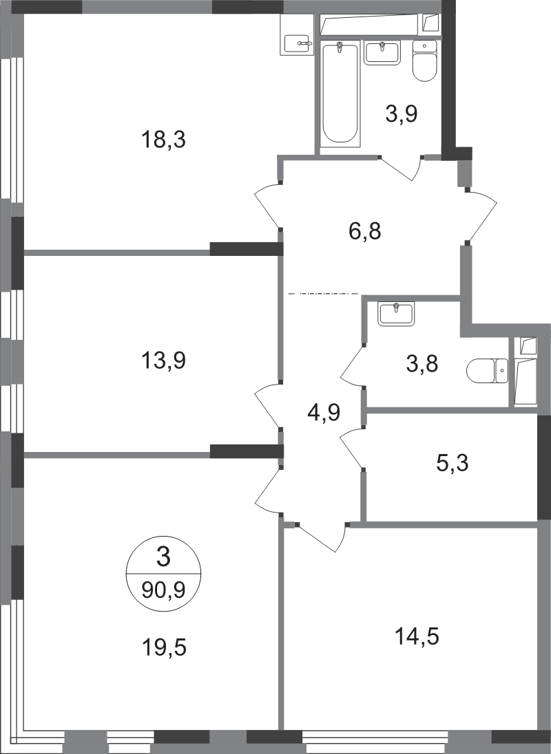 4 ккв (Евро) 90,9 м²