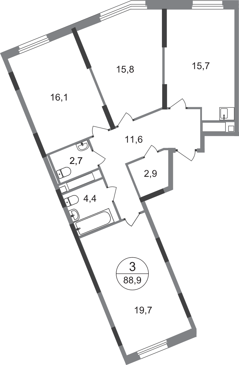 4 ккв (Евро) 88,9 м²