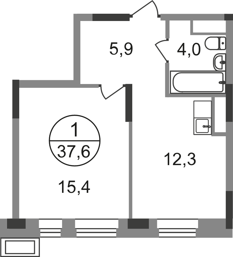 1 ккв 37,6 м²