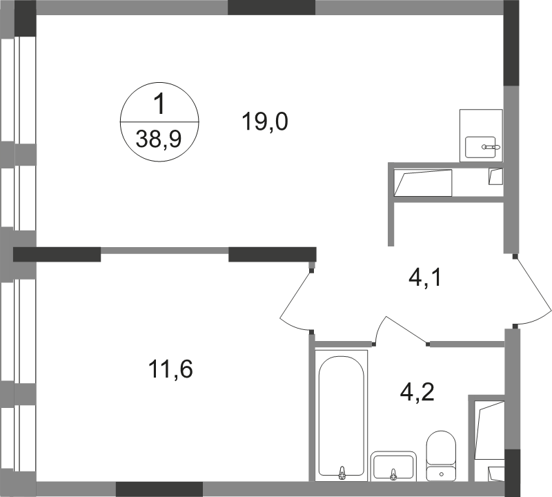 2 ккв (Евро) 38,9 м²