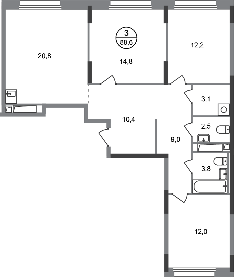 4 ккв (Евро) 88,6 м²