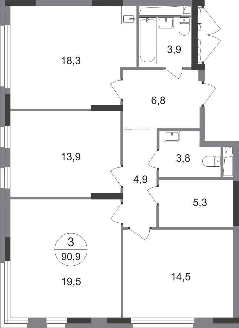4 ккв (Евро) 90,9 м²