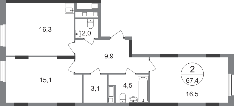 3 ккв (Евро) 67,4 м²
