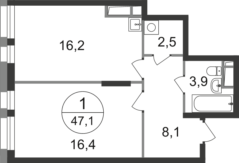 2 ккв (Евро) 47,1 м²