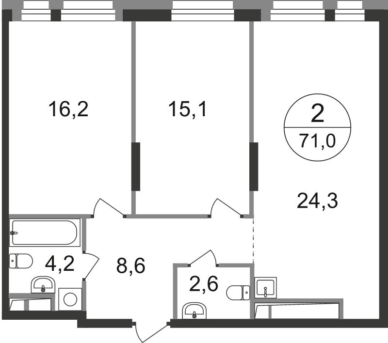 3 ккв (Евро) 71 м²