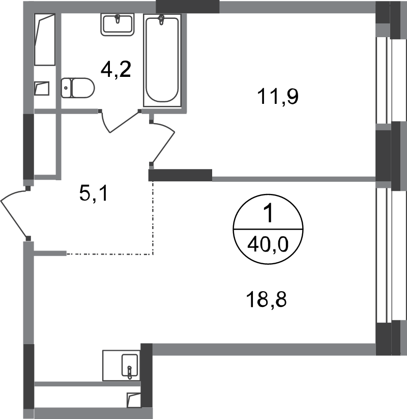 2 ккв (Евро) 40 м²