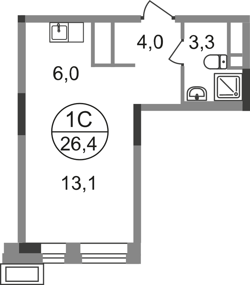 Студия 26,4 м²